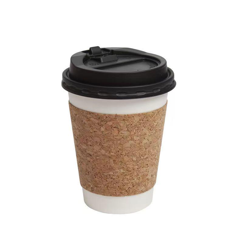 Cork Disposable Coffee & Milk Tea Paper Cup with Lid - Customizable and Portable In Various Sizes