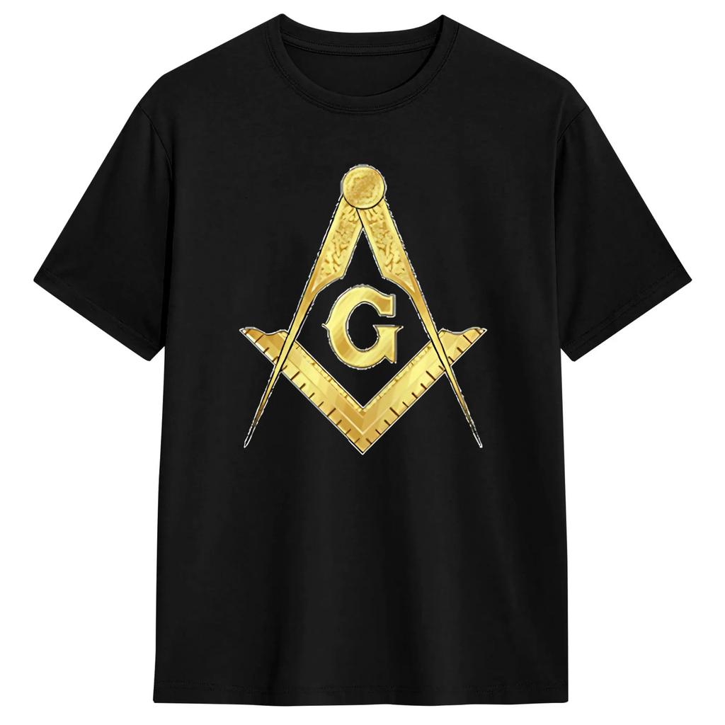 Men T-Shirt Golden Freemasonry Logo Vintage 100% Cotton Tee Shirt Short Sleeve T Shirts Round Neck Clothing Birthday Present