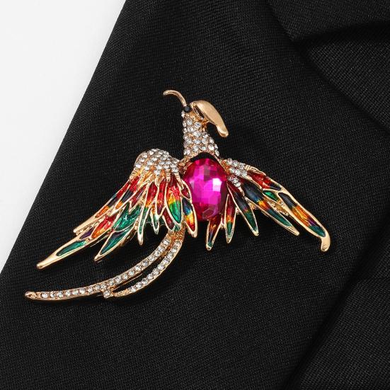 Strong Buckle Brooch Faux Crystal Colorful Phoenix Brooch, Rhinestone Animal Peacock Lapel Fade Resistant Pin, Cute Badge for Clothes Hat Bag