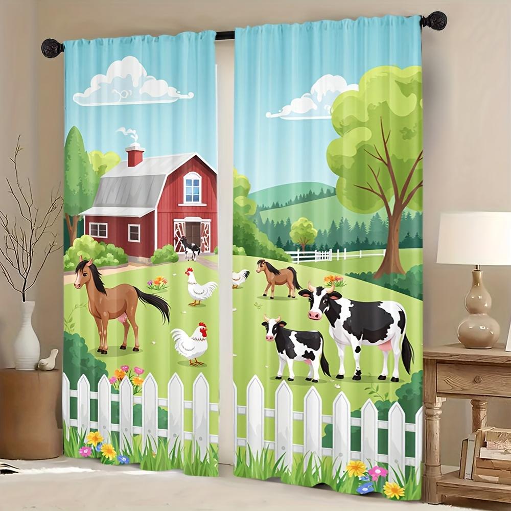 2PCS Digital Print Curtains, Cartoon Farm Animals, Kids Nursery