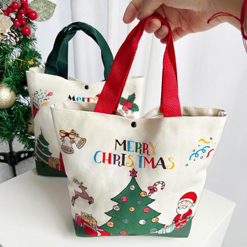 1PC Christmas Gift Bags With Santa Claus Reindeer & Snowman Designs Durable Canvas Tote Bags Party Candy Bag Outdoor Gadgets