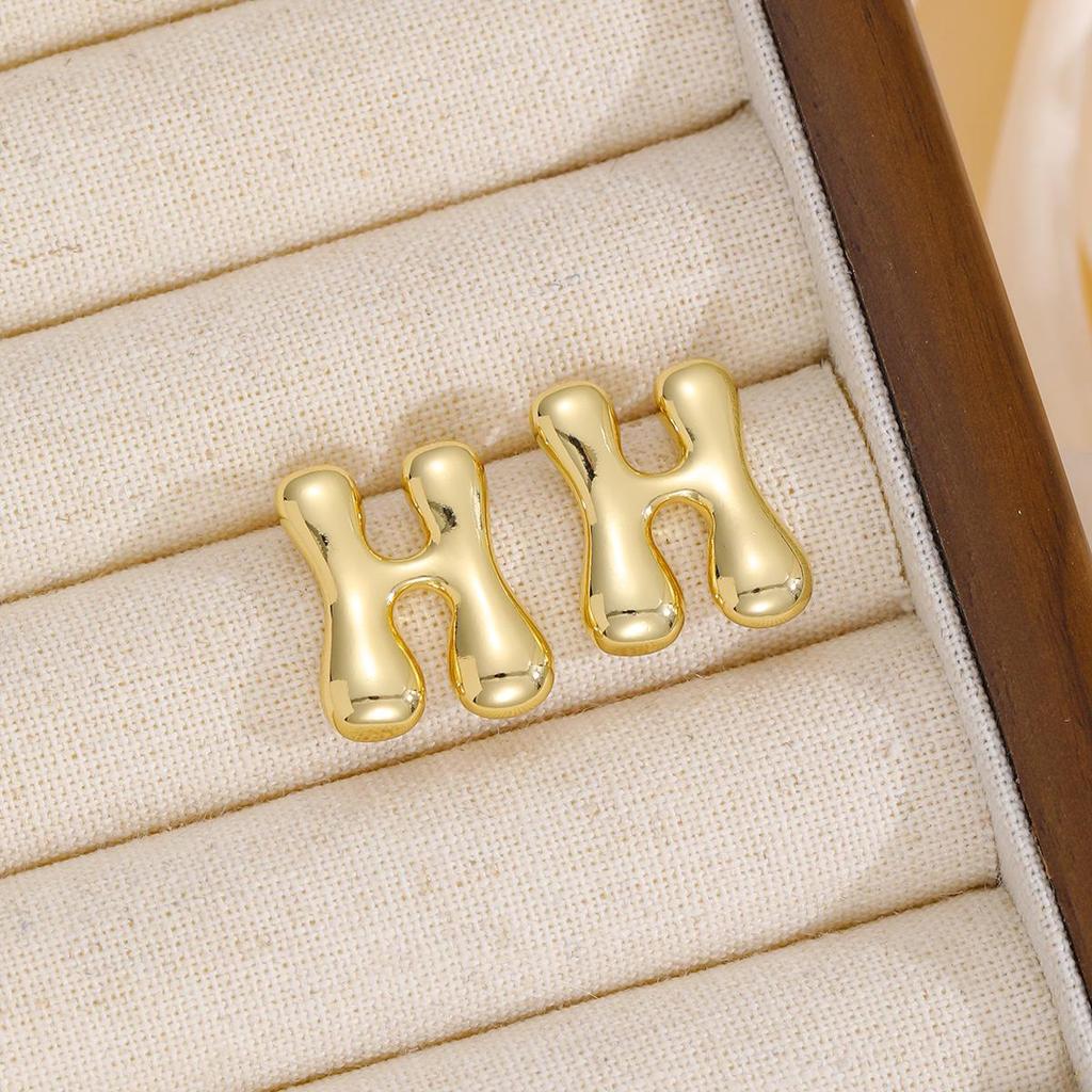 18K Polished Cute Bubble 26 Alphabet Stud Earrings - Minimalist Ear Jewelry