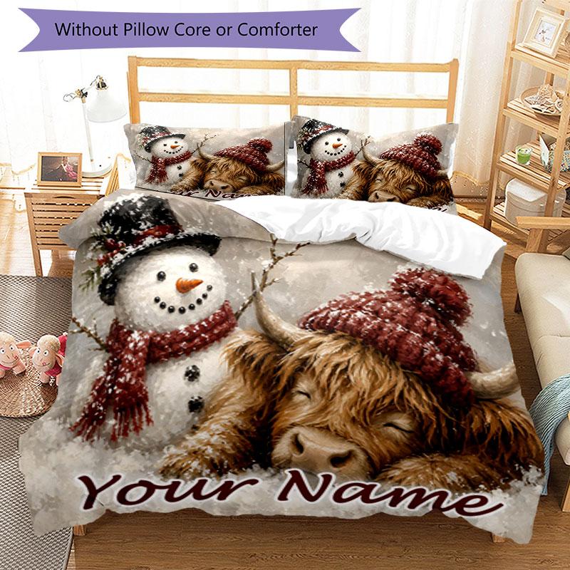 3PC Custom Name Winter Wonderland Bedding Set Printed Bedding Set Duvet Cover Closure Includes 1 Duvet Cover & 2 Pillowcases for All Seasons Bedroom