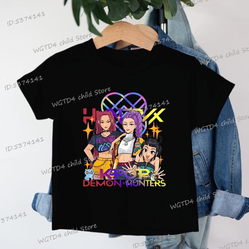 Kpop Demon Hunters Cartoon Tee Shirt Harajuku Cool Kids T-shirts Cotton Summer Tops Saja Boys Outfits Gift Baby Girl Boy Clothes