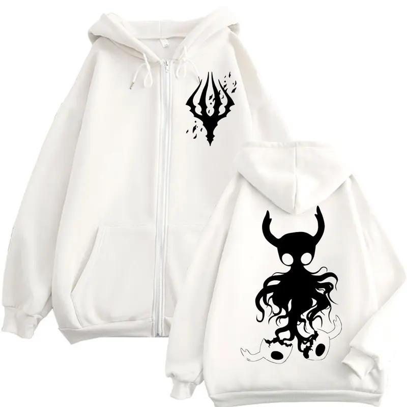 Limitierte Hollow Knight Spiel Grafik Reißverschluss-Hoodies Gothic Vintage Zip Up Kapuzenpullover Herren Damen Mode Lässige Pullover