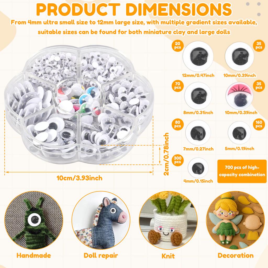 100-1700Pcs Self-Adhesive Googly Eyes Doll Eye Movable Simulation Cartoon Animal Eyeball DIY Kindergarten Children Craft Supplie