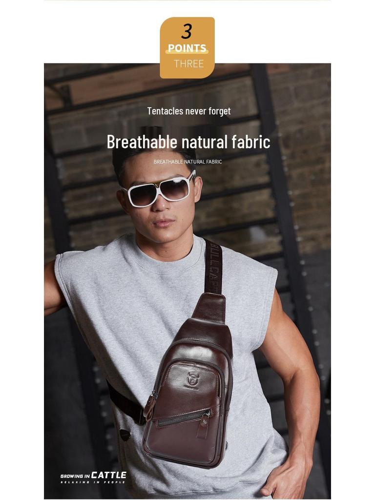 Men's Premium Leather Crossbody Chest Bag - Large Capacity for Tablet and Phone
