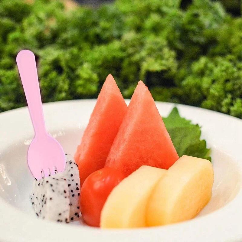 50pcs/set Disposable Plastic Spoons Forks for Cake Ice Cream Salad Fruit Dessert Soup Tea Coffee Party Baking Shop Supplies