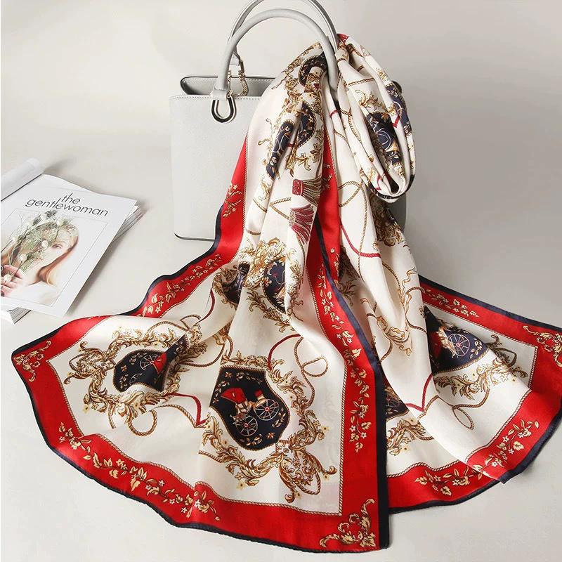 New 100% Natural Real Silk Scarf Women Luxury High Quality long  Fashion Neckerchief Lady Shawl Wraps Hijab Bandana Scarves