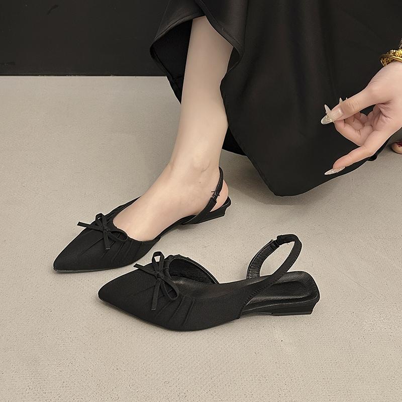 Summer Fashion Bow Solid Color Women's Sandals Sexy Pointed Toe Open Heel Flat Shoes  Outdoor Womens Shopping Sandals Selling