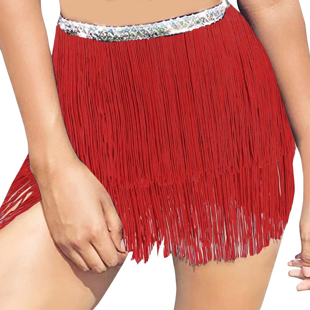 Women's Layered Fringe Dance Skirts Sexy Sequins Ballroom Latin  Skirt Festive Rave  Skirt