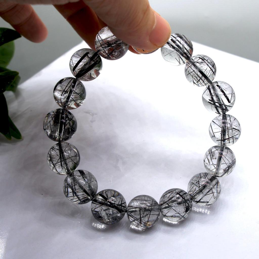 [POWERTONE] Black Rutile Quartz Bracelet [One-of-a-kind] Completely Natural Crystal, Elegant, Carefully Selected, Beautiful, Highly Transparent, Good