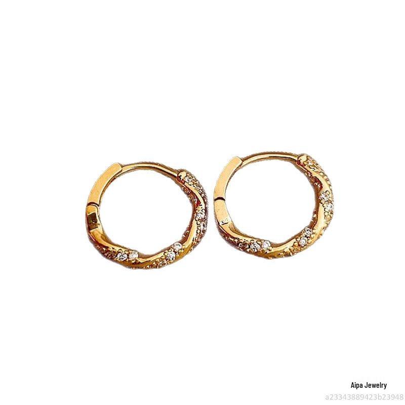 Elegant Twisted Copper Zircon Ear Cuffs: Light Luxury High-End Hoops, 2025 New Design.