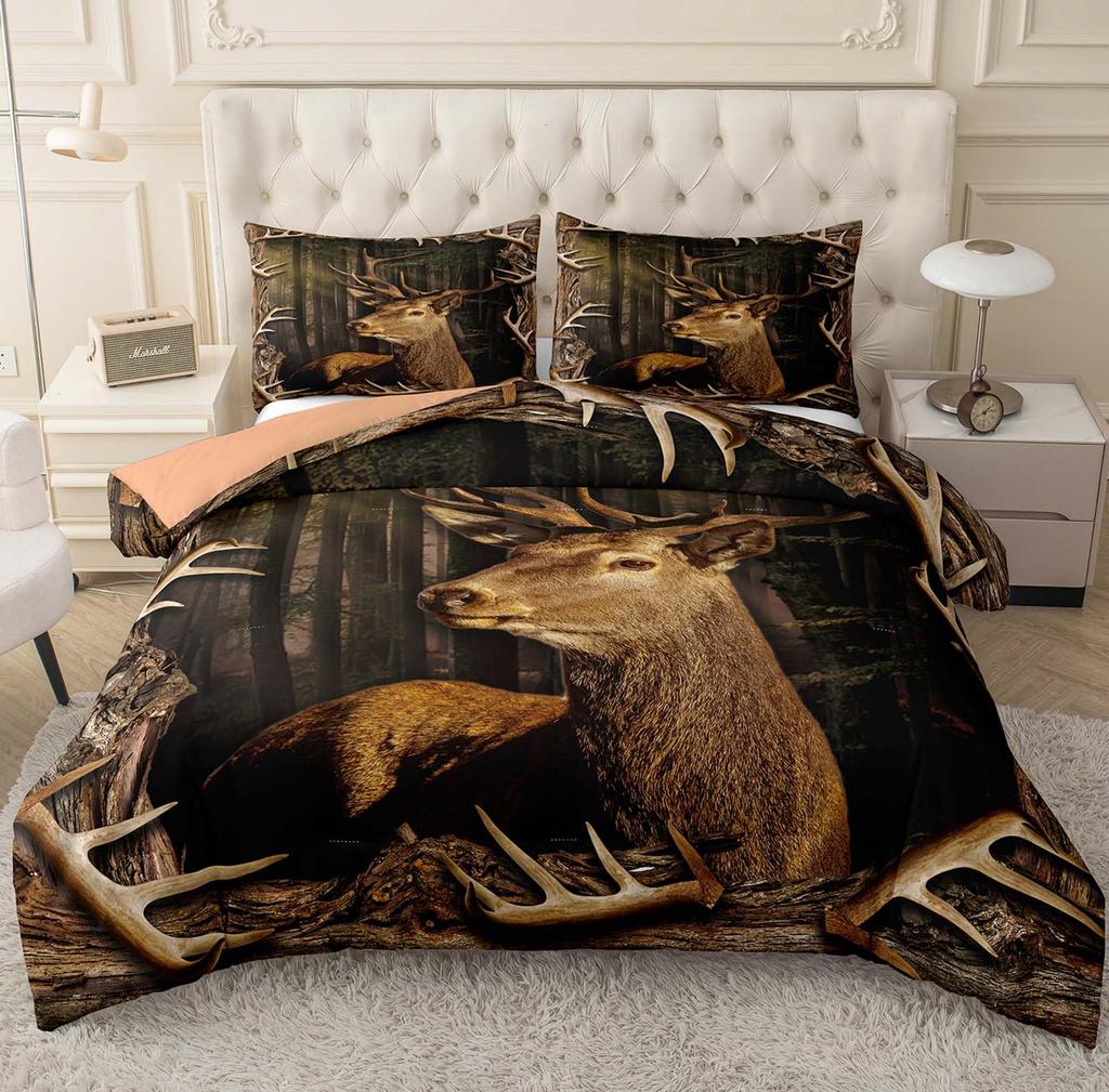 Cool Deer Bedding Collections King Queen Size Comforter Collections For Boys Kids Comforter Collections With 1 Comforter 2Pillowcases Room Decor