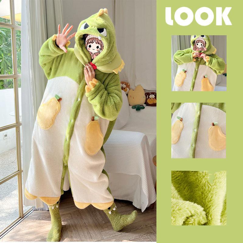 Women's Flannel Cosplay Animal Pajama Cartoon Hooded Sleepwear Halloween Christmas Nightdress