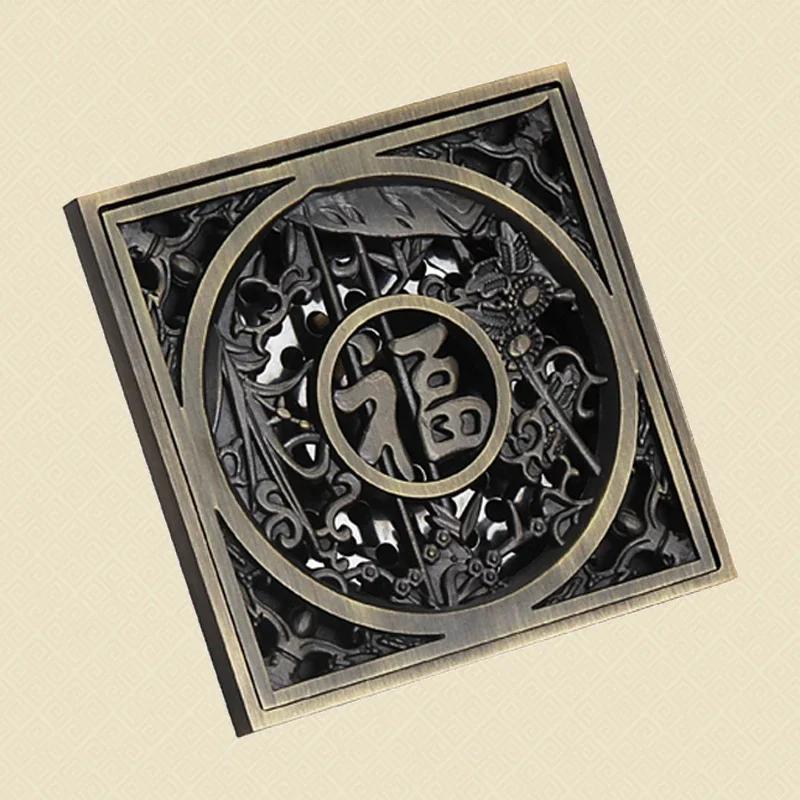 Desagüe de Piso de Baño Cuadrado 10 cm Bronce Antiguo Desagüe de Ducha Cepillado 4 Pulgadas Descarga por Gravedad Balcón Desagües de Drenaje de Baño