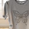 Summer Round Neck Butterfly Diamond Short-sleeved T-shirt Women's Fashion Top Women