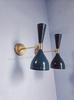 Blue Brass Wall Sconce Pair: Mid Century Italian Diabolo Light