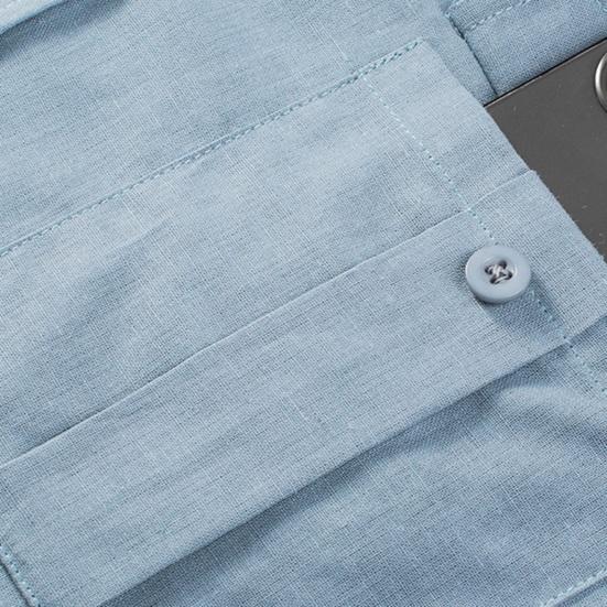 Men Solid Color Casual Shirt Lapel Long Sleeve Flap Pockets Single Breasted Shirt Loose Fit Tops Workwear