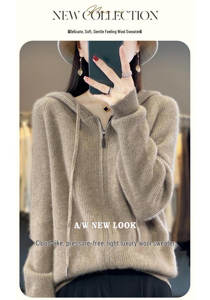 Women's Hooded Knit Wool Sweater – Age-Reducing, 100% Pure Wool Base Layer for Autumn/Winter