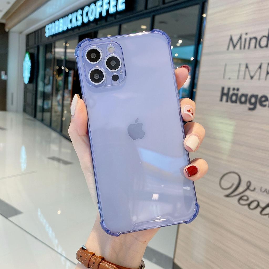 Applicable To iPhone14 Four-corner Anti-drop Fluorescent Case Creative Color Transparent Solid Color Anti-drop Mobile Phone Case Apple 15PROMAX