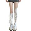 Korean Casual Balletcore Sock for Girl Sheer White Knee-High Stockings Adjustable Ribbon Bow Ties Romantic Bow Accent Legwear