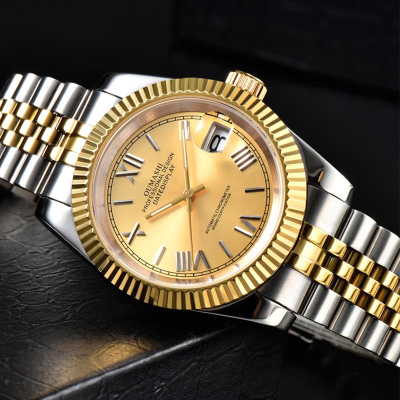 

Высококлассные водонепроницаемые золотые часы с браслетом из нержавеющей стали, мужские механические часы, студенческие часы с календарем