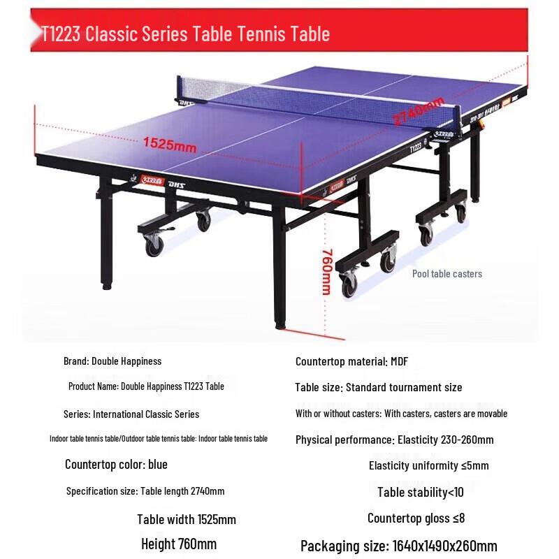 Double Happiness T1223 Professional Foldable Table Tennis Table Set