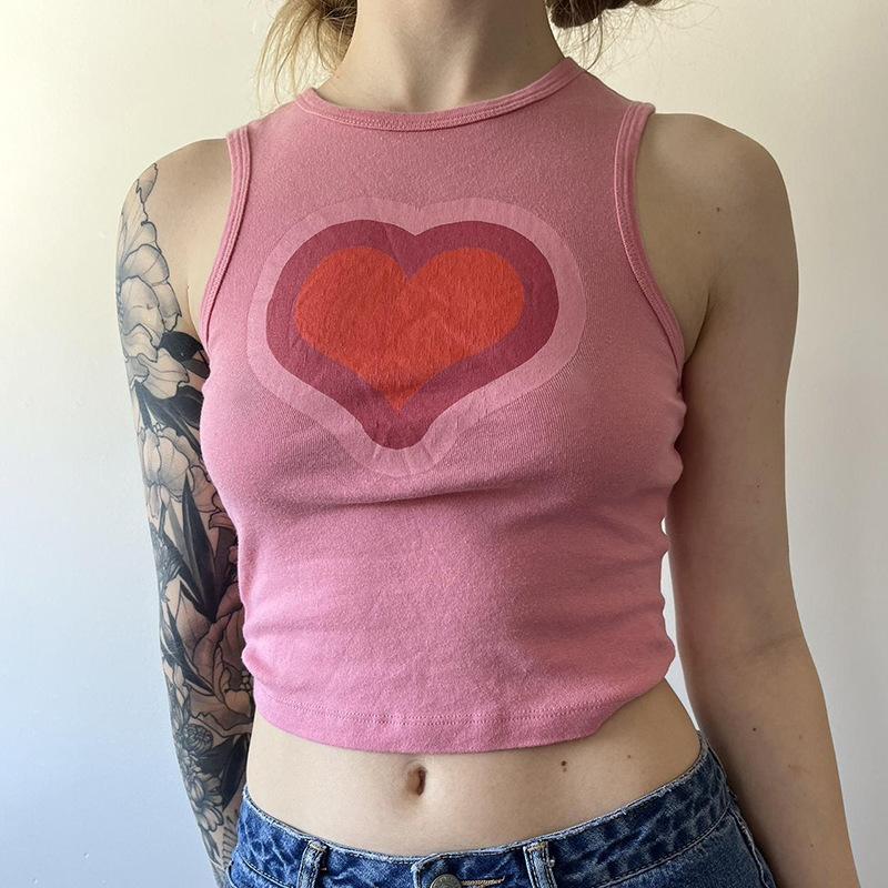 

Ретро Y2K Контрастный Цвет Любовь Печать Короткая Майка Мода Новая Женская Одежда