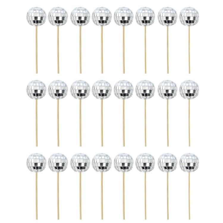 24 Stück Cupcake Topper zur Partydekoration Stilvolle Reflektierende Kugel Kuchenspieße Zubehör Kuchen Dekorations Ornament