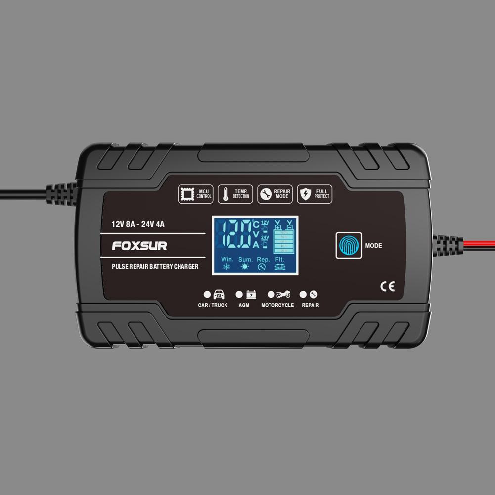 Smart Battery Charger 3-stage 12V 24V 8A Digital Car Battery Charger LCD Display Automatic Battery Charger for Lead-Acid GEL AGM