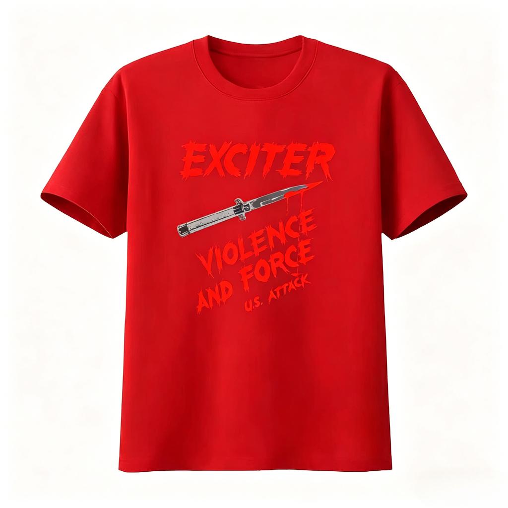 Vintage Exciter TShirt Violence and Force US Attack Retro Punk Rock Style Comfortable Streetwear Unisex Women Summer T Shirt