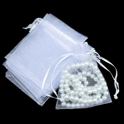 25 Stück Zeichenbare Partyartikel Weihnachtsgeschenke Schmuckverpackung Weiße Beutel Kordelzugtasche Organza Gaze Beutel Geschenktaschen