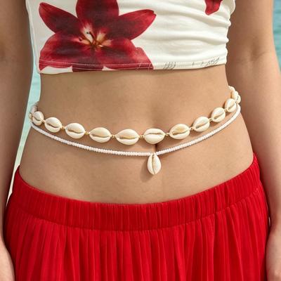 2 Stück/Set Einfache Weiße Muschelperlen-Quaste Hüftkette für Damen Sommer Strandurlaub Accessoire Layering Körperkette Geschenk