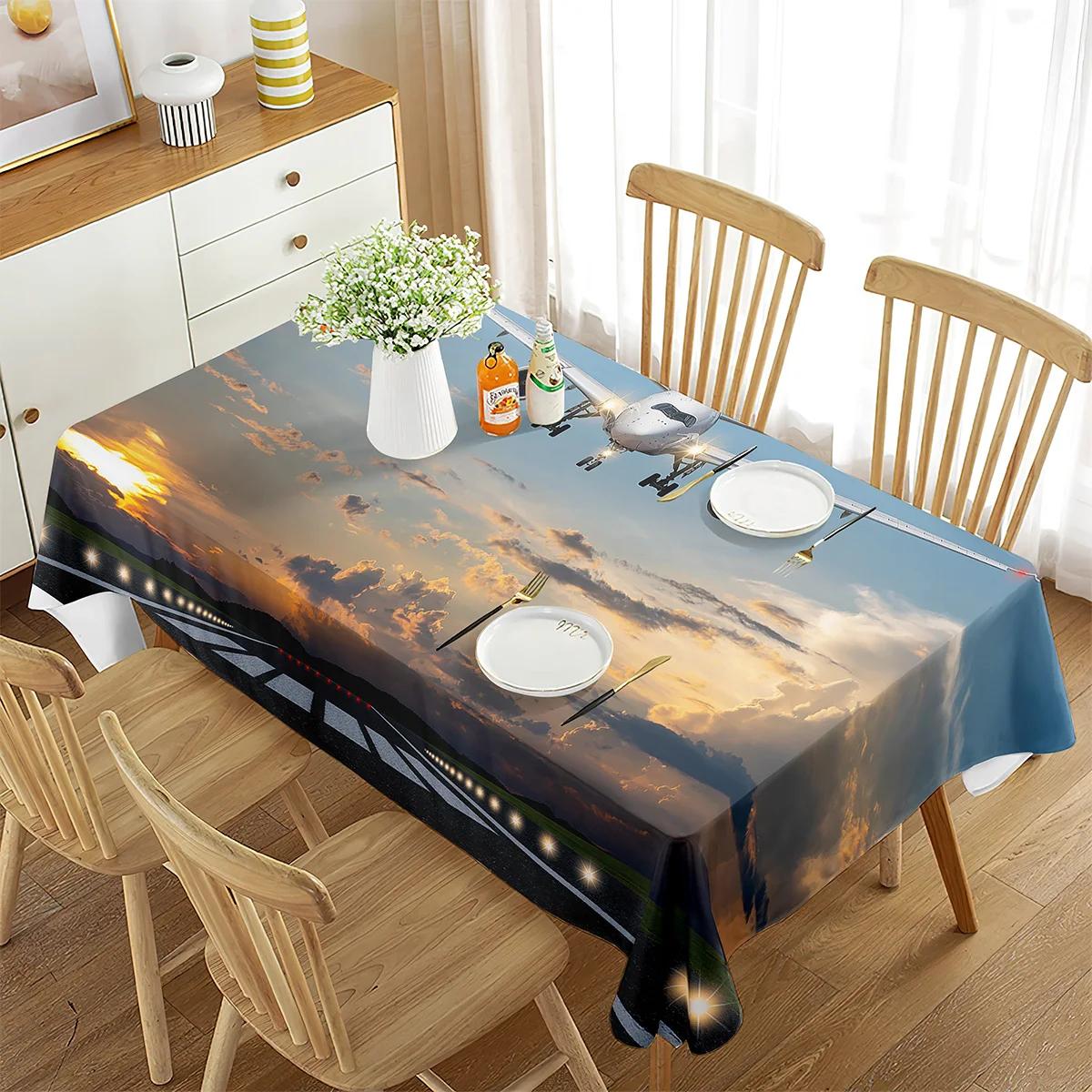 Vliegtuig Rechthoekige Tafelkleed Lucht Natuurlijk Landschap Om Tafel te Decoreren Tafelkleed voor Keuken Eetkamer Bijeenkomst Picknickmat Decor 80x150cm