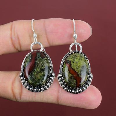 Orecchini in argento sterling 925 con pietra preziosa di eliotropio, orecchini fatti a mano, gioielli con pietra preziosa di eliotropio, orecchini delicati, regali di fidanzamento