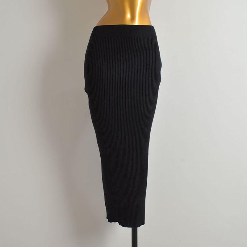 Foreign Trade Original Order New Arrival Pure Color Minimalist Thread Knitting Skirt Women's Fall and Winter High Waist Sheath Straight-leg Midi Skirt