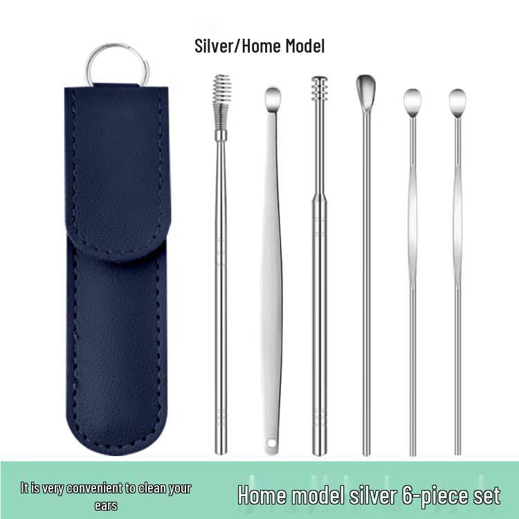 6-Piece Stainless Steel Ear Cleaning Set: Portable Spiral and Spoon Tools