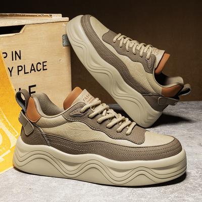 Autumn And Winter Thick-Soled Heightening Men'S Casual Board Shoes Microfiber Leather Surface Low-Top Lace-Up Fashion Sports Men'S Shoes