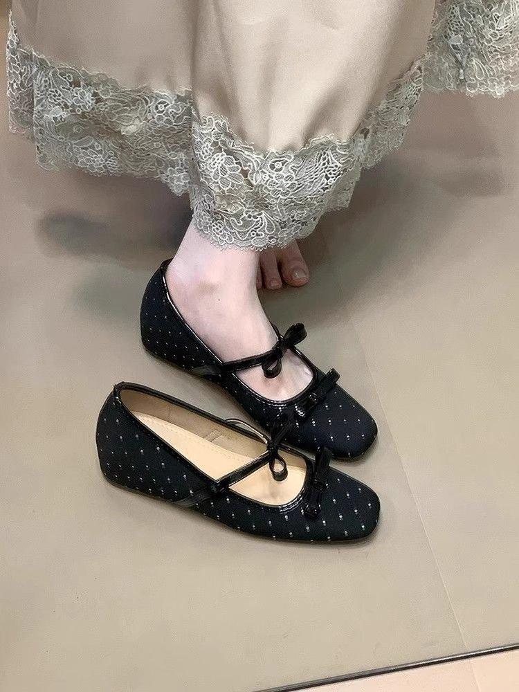 Gentle French Mary Jane Spring New Evening Wind French Light Mouth Single Shoes Square Head Bow Ballet Shoes