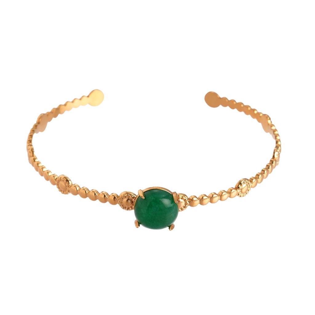 Elegante bracciale rigido aperto in acciaio al titanio e pietra naturale per donna