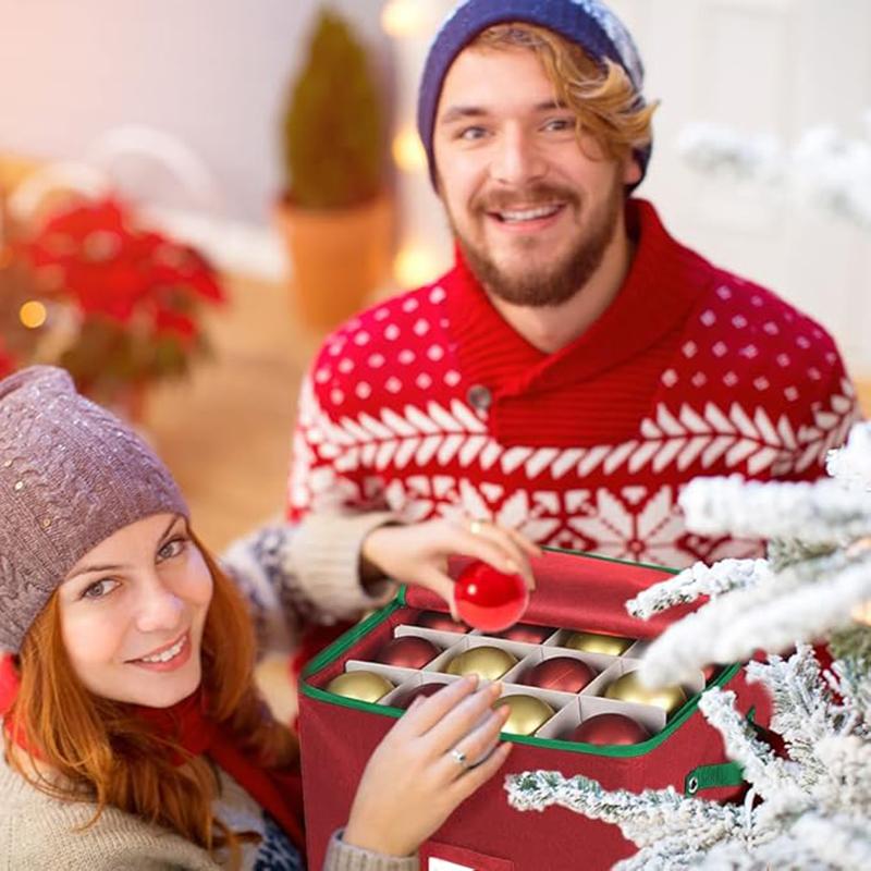 Christmas Tree Ornament Storage Box, a Storage Box With Dividers for Christmas Decorations, Can Hold Up To 64 Holiday