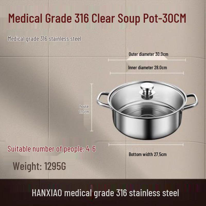 316 Stainless Steel Yin Yang Hot Pot with Induction Cooker Compatibility - Large Capacity Family Soup Pot