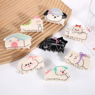 1pc Acrylic Cute Cartoon Dog Hair Grabbing Girl's Heart Soft Cute Hair Hairpin Sweet Student Children's Coiled Hair Shark Clip