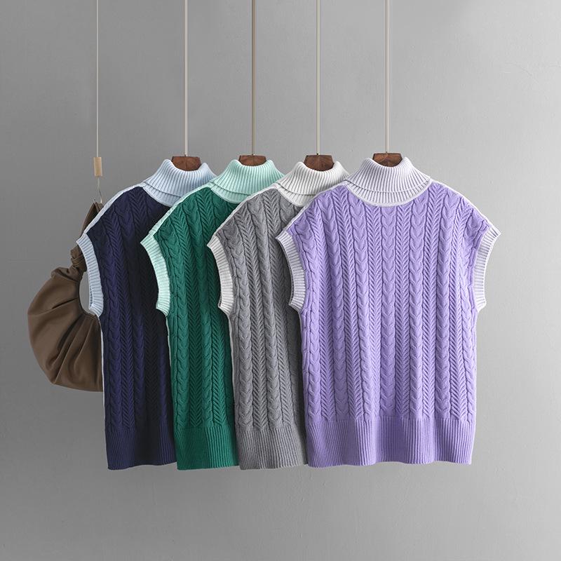 2024 Autumn/Winter Women's Color Block Sleeveless Cable Knit Pullover Sweater