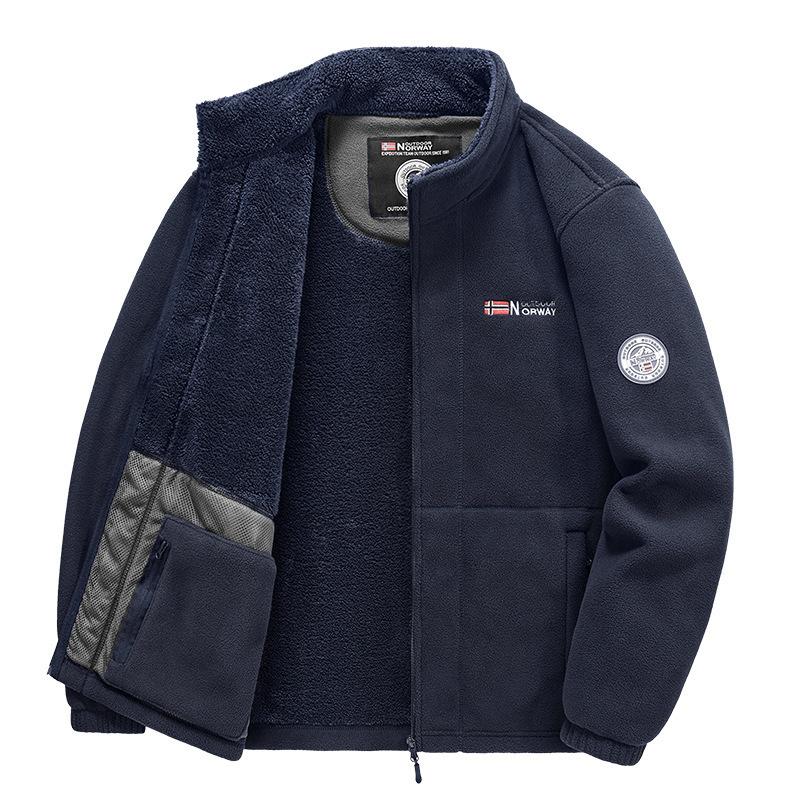 Jachetă fleece pe două fețe de pluș și îngroșat de toamnă și iarnă, cardigan pentru bărbați, hanorac cald, jachetă largi pentru bărbați