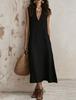 2026 New Women's Sleeveless Stand-up Neck V-neck Dress, High Waist Loose Split Fork Summer Casual Long