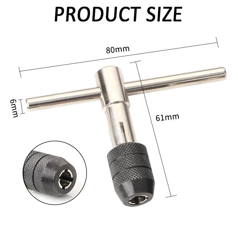 T-handle Wrench M3 M4 M5 M6 M8 Hand Tap Reamer Thread Tapping Tool Kit Adjustable Machine Screw Thread Tapping Drill Bit