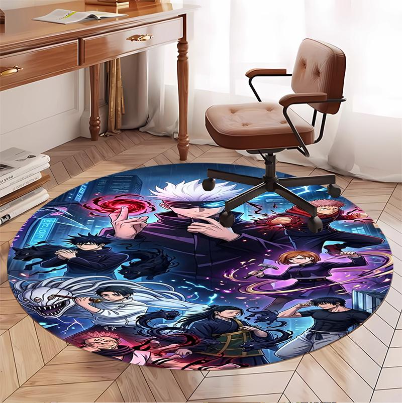 Jujutsu Kaisen Pattern Round Rug, Indoor/Outdoor Mat, for Picnic, Gameroom, Bedroom, Office, Living Room, Home Decor Carpet, Birthday Gift