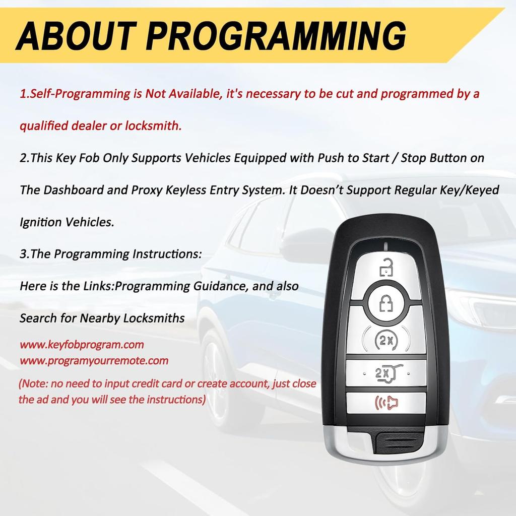 Key Fob Replacement for 2018- Ford Explorer Expedition/ 20-22 Escape & Lincoln Navigator Aviator/ 17-22 Edge/ 20-21 Corsair Car Keyless Entry Remote,